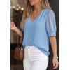 image:imagePRETTYGARDEN Womens Tops Dressy Casual Puff Sleeve Chiffon Blouses V Neck Business Work Shirts 2026 Summer Fashion ClothingLight Blue