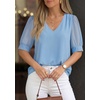 image:imagePRETTYGARDEN Womens Tops Dressy Casual Puff Sleeve Chiffon Blouses V Neck Business Work Shirts 2026 Summer Fashion ClothingLight Blue