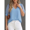 image:imagePRETTYGARDEN Womens Tops Dressy Casual Puff Sleeve Chiffon Blouses V Neck Business Work Shirts 2026 Summer Fashion ClothingLight Blue