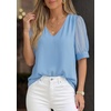 image:imagePRETTYGARDEN Womens Tops Dressy Casual Puff Sleeve Chiffon Blouses V Neck Business Work Shirts 2026 Summer Fashion ClothingLight Blue