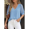 image:imagePRETTYGARDEN Womens Tops Dressy Casual Puff Sleeve Chiffon Blouses V Neck Business Work Shirts 2026 Summer Fashion ClothingLight Blue