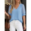 image:imagePRETTYGARDEN Womens Tops Dressy Casual Puff Sleeve Chiffon Blouses V Neck Business Work Shirts 2026 Summer Fashion ClothingLight Blue