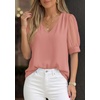image:imagePRETTYGARDEN Womens Tops Dressy Casual Puff Sleeve Chiffon Blouses V Neck Business Work Shirts 2026 Summer Fashion ClothingPink