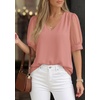 image:imagePRETTYGARDEN Womens Tops Dressy Casual Puff Sleeve Chiffon Blouses V Neck Business Work Shirts 2026 Summer Fashion ClothingPink