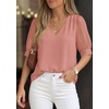 image:imagePRETTYGARDEN Womens Tops Dressy Casual Puff Sleeve Chiffon Blouses V Neck Business Work Shirts 2026 Summer Fashion ClothingPink