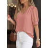 image:imagePRETTYGARDEN Womens Tops Dressy Casual Puff Sleeve Chiffon Blouses V Neck Business Work Shirts 2026 Summer Fashion ClothingPink