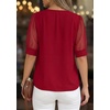 image:imagePRETTYGARDEN Womens Tops Dressy Casual Puff Sleeve Chiffon Blouses V Neck Business Work Shirts 2026 Summer Fashion ClothingRed