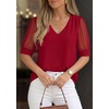 image:imagePRETTYGARDEN Womens Tops Dressy Casual Puff Sleeve Chiffon Blouses V Neck Business Work Shirts 2026 Summer Fashion ClothingRed
