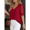 image:imagePRETTYGARDEN Womens Tops Dressy Casual Puff Sleeve Chiffon Blouses V Neck Business Work Shirts 2026 Summer Fashion ClothingRed