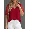 image:imagePRETTYGARDEN Womens Tops Dressy Casual Puff Sleeve Chiffon Blouses V Neck Business Work Shirts 2026 Summer Fashion ClothingRed