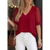 image:imagePRETTYGARDEN Womens Tops Dressy Casual Puff Sleeve Chiffon Blouses V Neck Business Work Shirts 2026 Summer Fashion ClothingRed