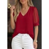 image:imagePRETTYGARDEN Womens Tops Dressy Casual Puff Sleeve Chiffon Blouses V Neck Business Work Shirts 2026 Summer Fashion ClothingRed