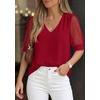 image:imagePRETTYGARDEN Womens Tops Dressy Casual Puff Sleeve Chiffon Blouses V Neck Business Work Shirts 2026 Summer Fashion ClothingRed