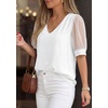 image:imagePRETTYGARDEN Womens Tops Dressy Casual Puff Sleeve Chiffon Blouses V Neck Business Work Shirts 2026 Summer Fashion ClothingWhite