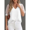 image:imagePRETTYGARDEN Womens Tops Dressy Casual Puff Sleeve Chiffon Blouses V Neck Business Work Shirts 2026 Summer Fashion ClothingWhite