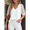 image:imagePRETTYGARDEN Womens Tops Dressy Casual Puff Sleeve Chiffon Blouses V Neck Business Work Shirts 2026 Summer Fashion ClothingWhite