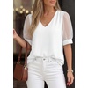 image:imagePRETTYGARDEN Womens Tops Dressy Casual Puff Sleeve Chiffon Blouses V Neck Business Work Shirts 2026 Summer Fashion ClothingWhite