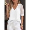 image:imagePRETTYGARDEN Womens Tops Dressy Casual Puff Sleeve Chiffon Blouses V Neck Business Work Shirts 2026 Summer Fashion ClothingWhite