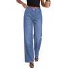 image:imagePRETTYGARDEN Womens Wide Leg Jeans High Waisted Stretchy Baggy Seamed Front Denim Palazzo Pants 2026 Summer Fashion ClothesSky Blue