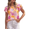 image:imagePRETTYGARDEN Boho Floral Tops for Women Summer Blouses Dressy Casual 2026 Spring Beach Vacation Ruffle Short Sleeve ShirtsPink Multicolored Floral