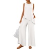 image:imagePRETTYGARDEN Womens 2026 Two Piece Matching Lounge Sets Asymmetrical Split Tank Tops Wide Leg Pants Summer Outfits TracksuitWhite