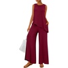 image:imagePRETTYGARDEN Womens 2026 Two Piece Matching Lounge Sets Asymmetrical Split Tank Tops Wide Leg Pants Summer Outfits TracksuitWine Red