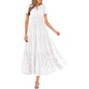 image:imagePRETTYGARDEN Womens Maxi Dress 2026 Floral Summer Spring Embroidered Boho Short Sleeve V Neck A Line Wedding Guest DressesWhite