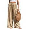 image:imagePRETTYGARDEN Womens Palazzo Pants 2026 Summer Striped Wide Leg Trousers Elastic Waist Flowy Lounge Pant PocketsStriped Khaki