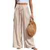 image:imagePRETTYGARDEN Womens Palazzo Pants 2026 Summer Striped Wide Leg Trousers Elastic Waist Flowy Lounge Pant PocketsStriped Khaki White