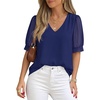 image:imagePRETTYGARDEN Womens Tops Dressy Casual Puff Sleeve Chiffon Blouses V Neck Business Work Shirts 2026 Summer Fashion ClothingDark Blue