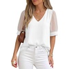 image:imagePRETTYGARDEN Womens Tops Dressy Casual Puff Sleeve Chiffon Blouses V Neck Business Work Shirts 2026 Summer Fashion ClothingWhite
