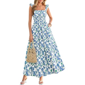 image:imagePRETTYGARDEN Floral Dress for Women Summer Boho Maxi Sundresses 2026 Smocked Long Flowy Spring Beach Wedding Guest DressesApricot Blue Green Floral