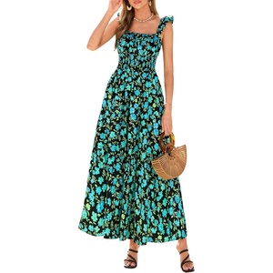 image:imagePRETTYGARDEN Floral Dress for Women Summer Boho Maxi Sundresses 2026 Smocked Long Flowy Spring Beach Wedding Guest DressesBlack Green Floral