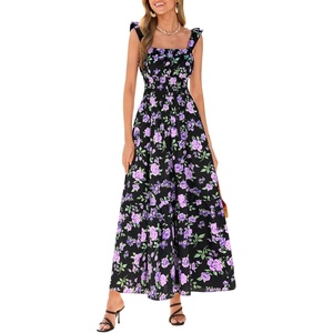 image:imagePRETTYGARDEN Floral Dress for Women Summer Boho Maxi Sundresses 2026 Smocked Long Flowy Spring Beach Wedding Guest DressesDark Blue Purple Floral