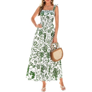 image:imagePRETTYGARDEN Floral Dress for Women Summer Boho Maxi Sundresses 2026 Smocked Long Flowy Spring Beach Wedding Guest DressesWhite Green Floral