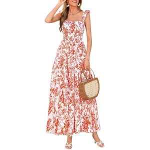 image:imagePRETTYGARDEN Floral Dress for Women Summer Boho Maxi Sundresses 2026 Smocked Long Flowy Spring Beach Wedding Guest DressesWhite Red Floral