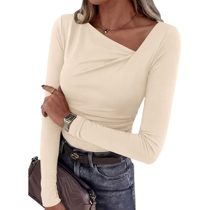 image:imagePRETTYGARDEN Womens 2026 Long Sleeve T Shirts Asymmetrical Y2K Slim Fitted Going Out Trendy Tops Early Fall Fashion ClothingBeige