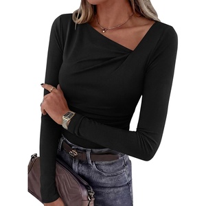 image:imagePRETTYGARDEN Womens 2026 Long Sleeve T Shirts Asymmetrical Y2K Slim Fitted Going Out Trendy Tops Early Fall Fashion ClothingBlack