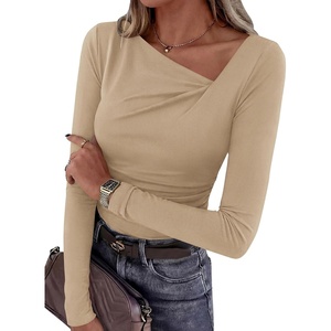 image:imagePRETTYGARDEN Womens 2026 Long Sleeve T Shirts Asymmetrical Y2K Slim Fitted Going Out Trendy Tops Early Fall Fashion ClothingLight Khaki