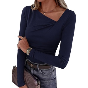 image:imagePRETTYGARDEN Womens 2026 Long Sleeve T Shirts Asymmetrical Y2K Slim Fitted Going Out Trendy Tops Early Fall Fashion ClothingNavy Blue