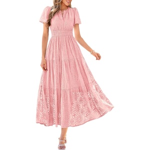 image:imagePRETTYGARDEN Womens Maxi Dress 2026 Floral Summer Spring Embroidered Boho Short Sleeve V Neck A Line Wedding Guest DressesPink