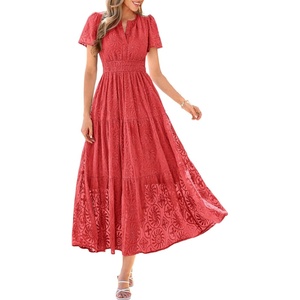 image:imagePRETTYGARDEN Womens Maxi Dress 2026 Floral Summer Spring Embroidered Boho Short Sleeve V Neck A Line Wedding Guest DressesRed
