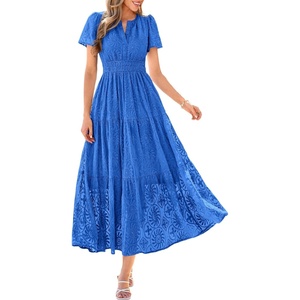 image:imagePRETTYGARDEN Womens Maxi Dress 2026 Floral Summer Spring Embroidered Boho Short Sleeve V Neck A Line Wedding Guest DressesRoyal Blue