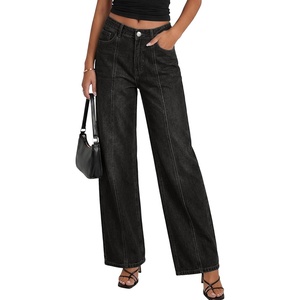 image:imagePRETTYGARDEN Womens Wide Leg Jeans High Waisted Stretchy Baggy Seamed Front Denim Palazzo Pants 2026 Summer Fashion ClothesBlack