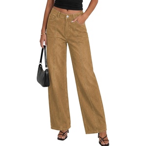 image:imagePRETTYGARDEN Womens Wide Leg Jeans High Waisted Stretchy Baggy Seamed Front Denim Palazzo Pants 2026 Summer Fashion ClothesCamel