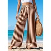 image:imagePRETTYGARDEN Womens Palazzo Pants 2026 Summer Striped Satin Wide Leg High Waisted Flowy Lounge Trousers PocketsStriped Apricot Red Brown