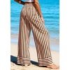 image:imagePRETTYGARDEN Womens Palazzo Pants 2026 Summer Striped Satin Wide Leg High Waisted Flowy Lounge Trousers PocketsStriped Apricot Red Brown