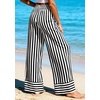 image:imagePRETTYGARDEN Womens Palazzo Pants 2026 Summer Striped Satin Wide Leg High Waisted Flowy Lounge Trousers PocketsStriped Black White