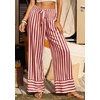 image:imagePRETTYGARDEN Womens Palazzo Pants 2026 Summer Striped Satin Wide Leg High Waisted Flowy Lounge Trousers PocketsStriped Brick Red
