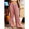 image:imagePRETTYGARDEN Womens Palazzo Pants 2026 Summer Striped Satin Wide Leg High Waisted Flowy Lounge Trousers PocketsStriped Brick Red